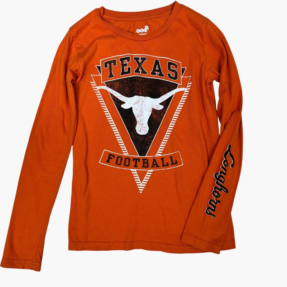 Gen2 Texas Longhorns Football Shirt Kids Small 8 Orange Long Sleeve Graphic Tee